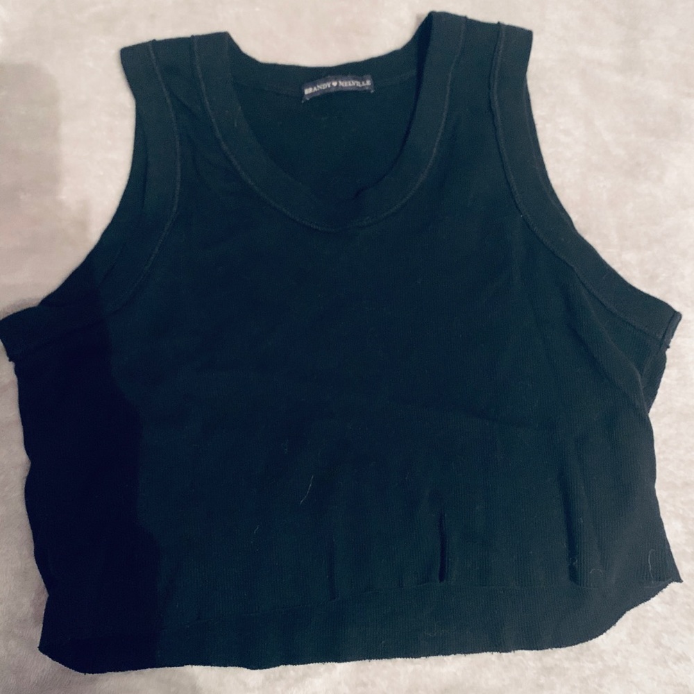 Simple black crop tank brandy